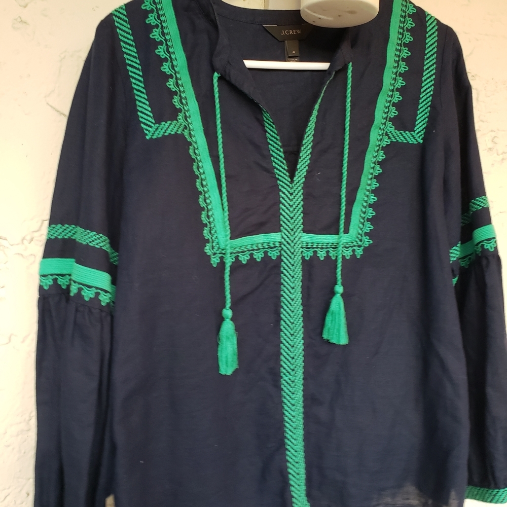 J. CREW Linen Embroidered Top